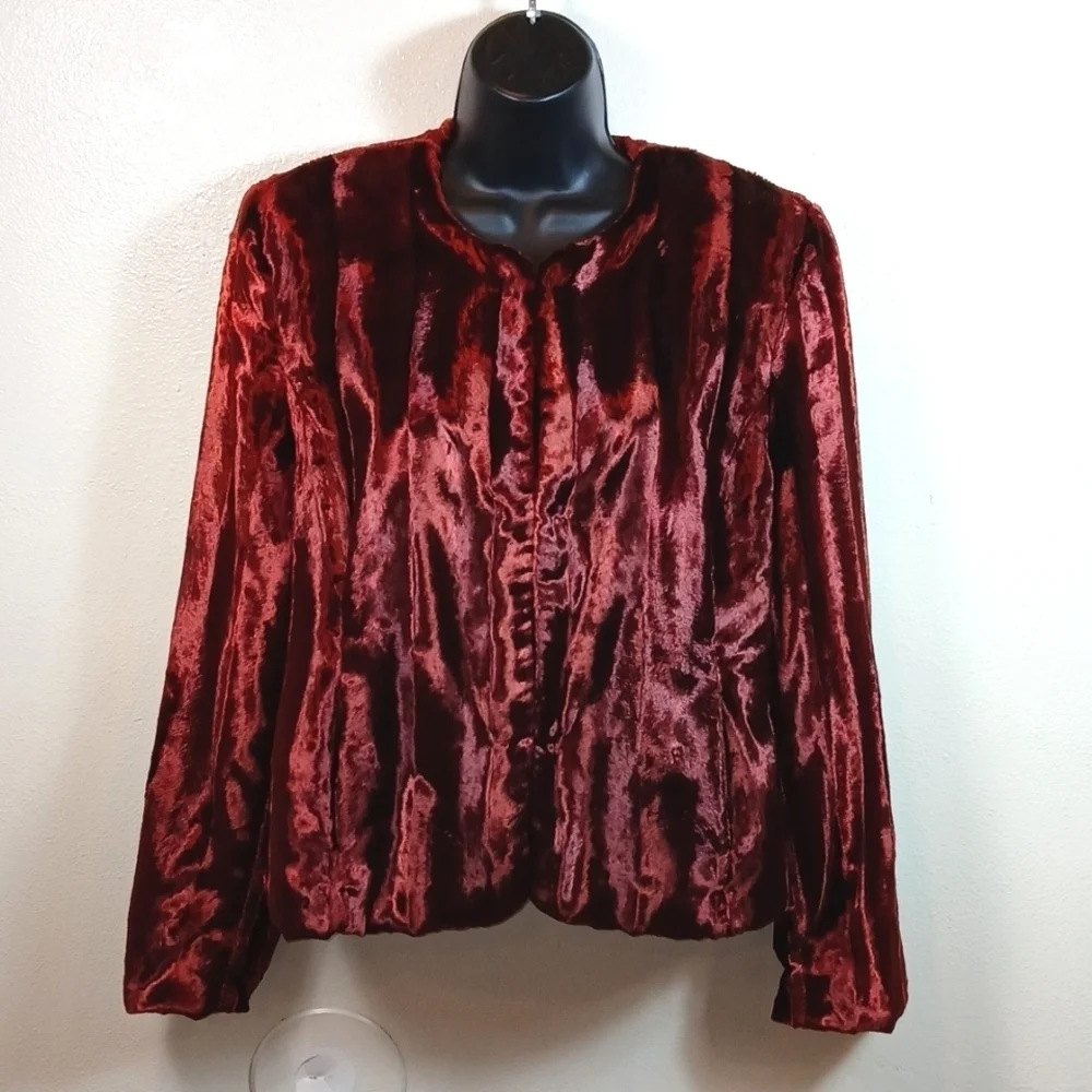Valerie Stevens 90’s Formal Faux Fur Textured Blazer in dark red size PL - Picture 4 of 8
